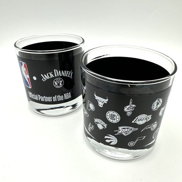 Jack Daniels NBA Old No 7 Official Partner Whiskey Glasses Set Of 2 Barware - Picture 2 of 12